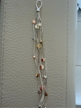 Multi-Tone Disc Multi-Strand Necklace - Silver with Gold & Rose Accents